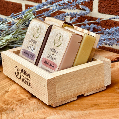 All Natural Bar Soap Gift Set - Wood Crate Set of 4 Soaps