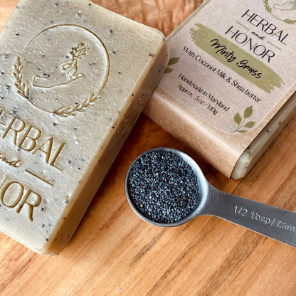 Minty Grass - Exfoliating Poppy Seed and Nettle All Natural Bar Soap with Coconut Milk & Shea Butter